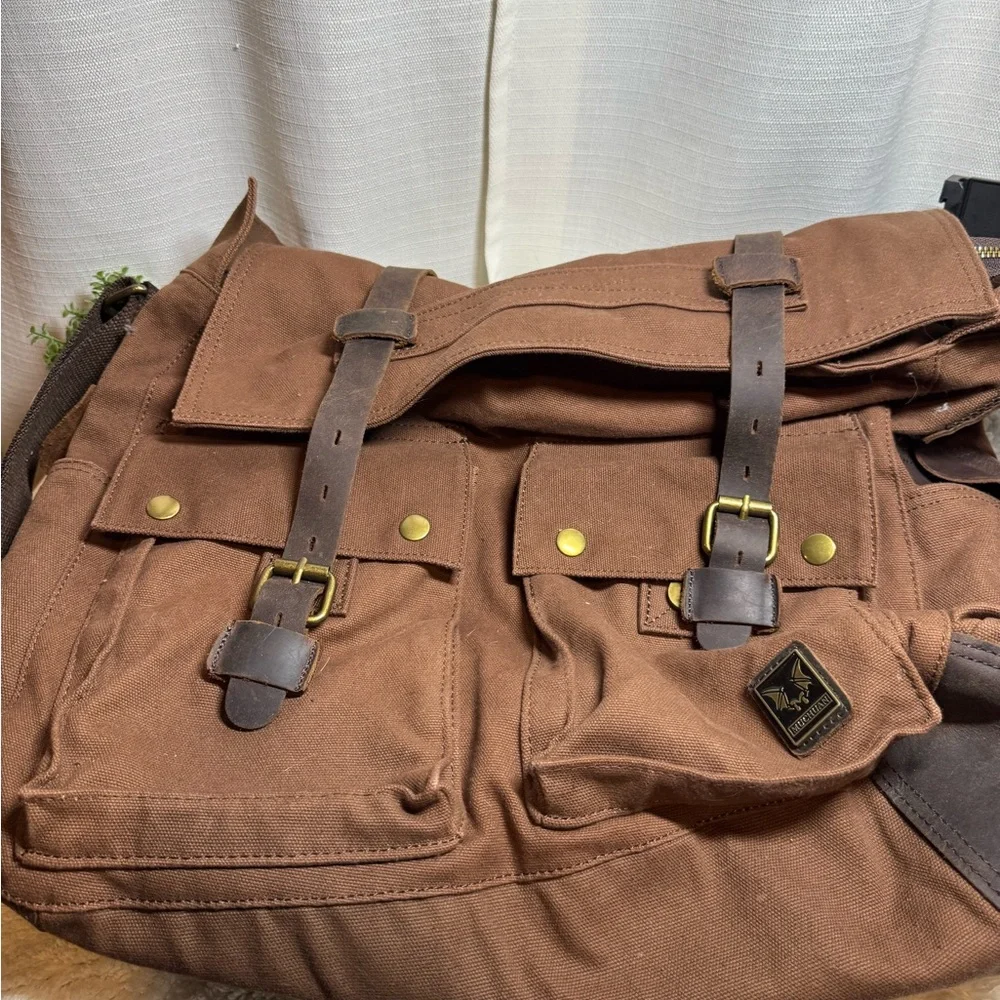 New Muchuan Rugged Brown Canvas Messenger Bag with Leather Accents